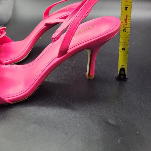 Larroudé Hibiscus Slingback Heel Sandals Magenta Leather Flower Size 8.5 New - Picture 5 of 7